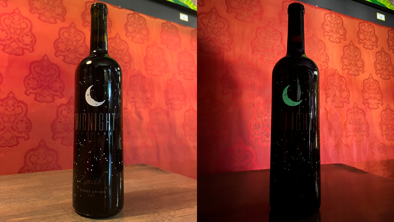 Midnight Cellars Zenith in the light and glowing in the dark